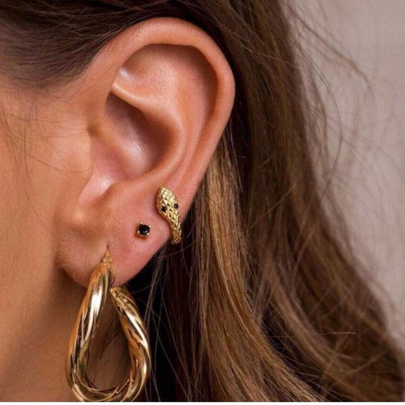 Gold Plated Brass Dainty Snake Mini Huggies Hoops - Picture 4 of 7